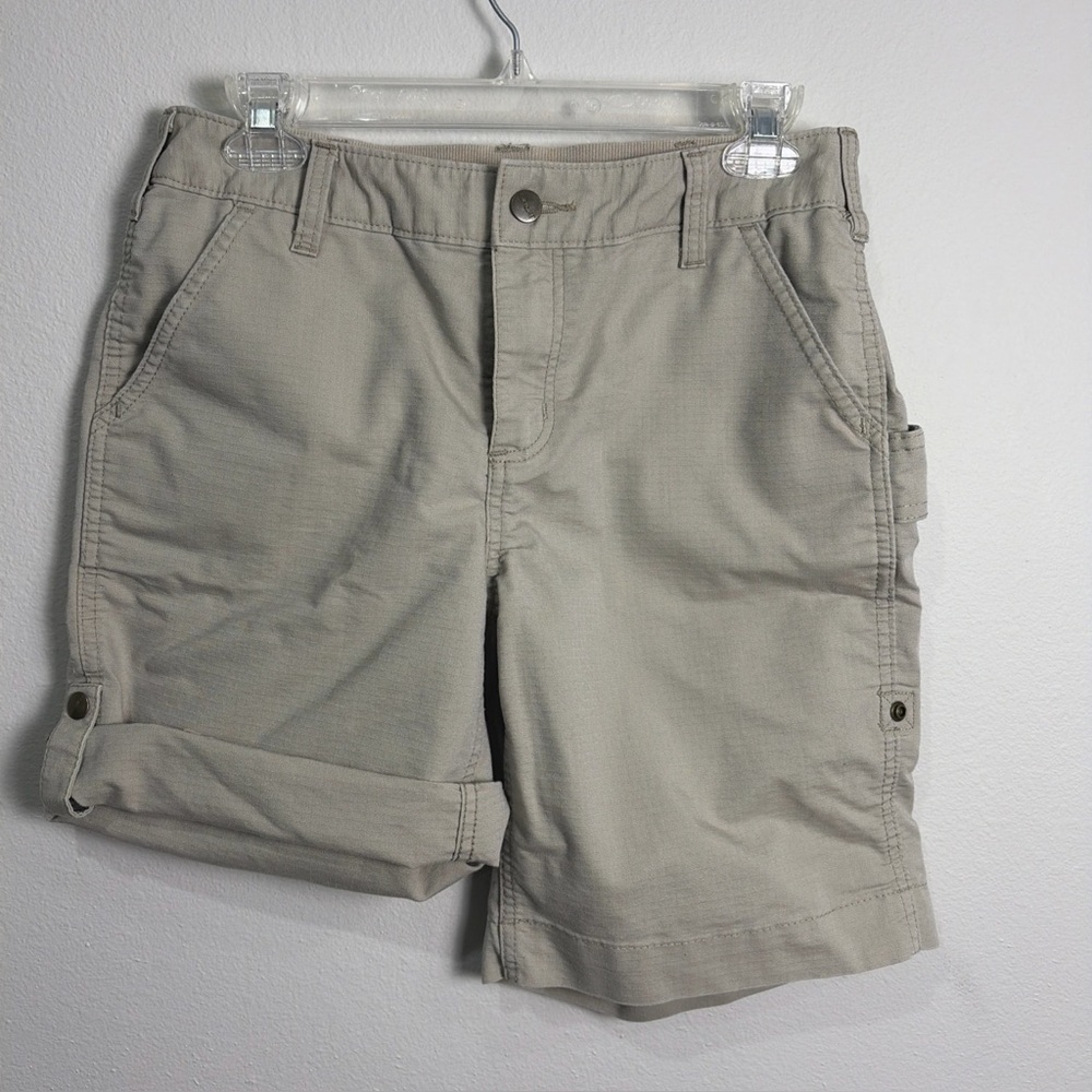 Carhartt Shorts Women 6 Khaki Original Fit Rip Stop Utility Work Roll Cuff Cargo
